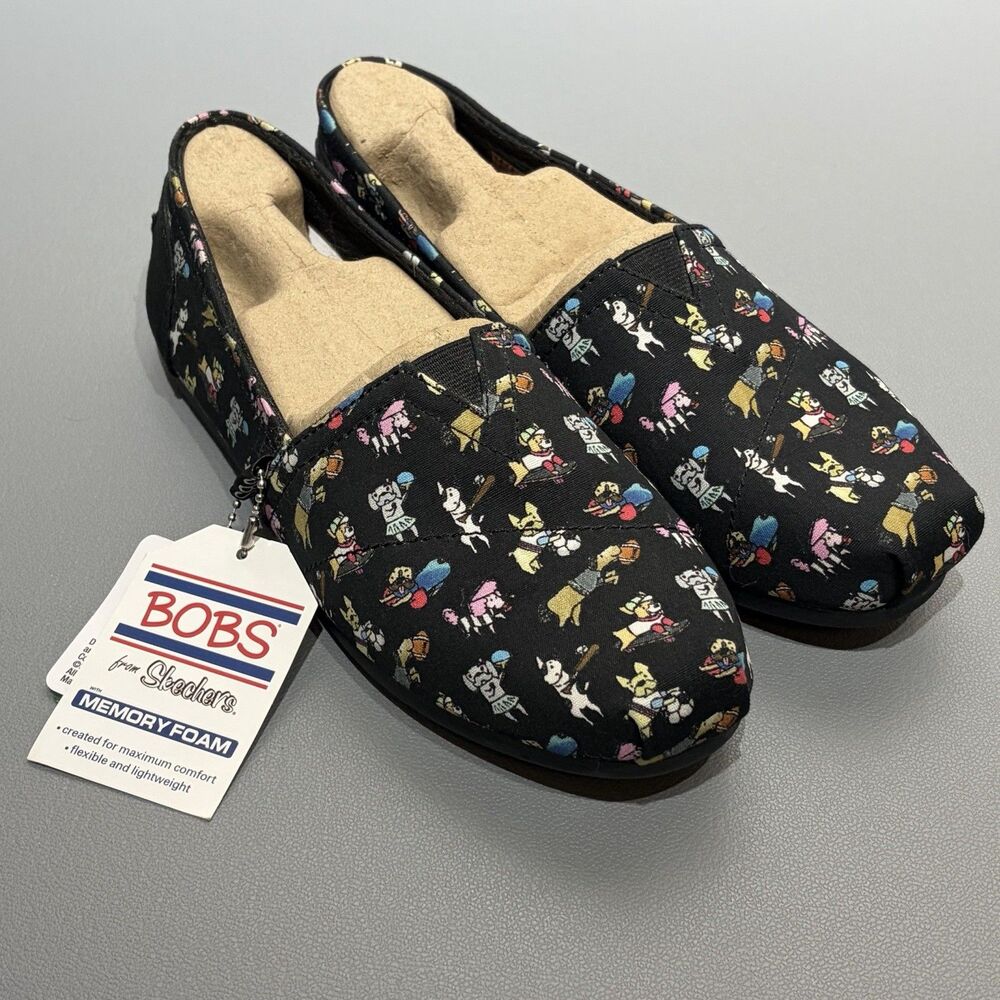 Bobs For Dogs Skechers Women’s 7 Alpargata Canvas Slip-On Shoes Dog Print Whimsy